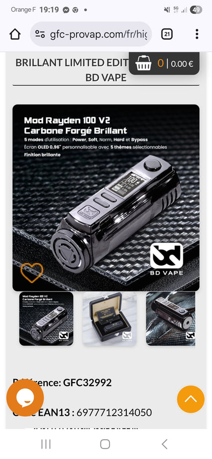 Mod Rayden 100 V2 Carbone Forgé Brillant Limited Edition 1000pcs - BD Vape